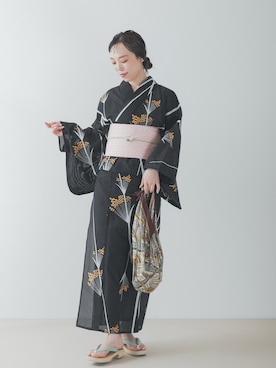 「URBAN RESEARCH ROSSO(アーバンリサーチロッソ)の『別注』浴衣 穂(着物、ブラック系)」を使った、ayaka kawaharadaさん(レディース・164cm)の夏コーディネート