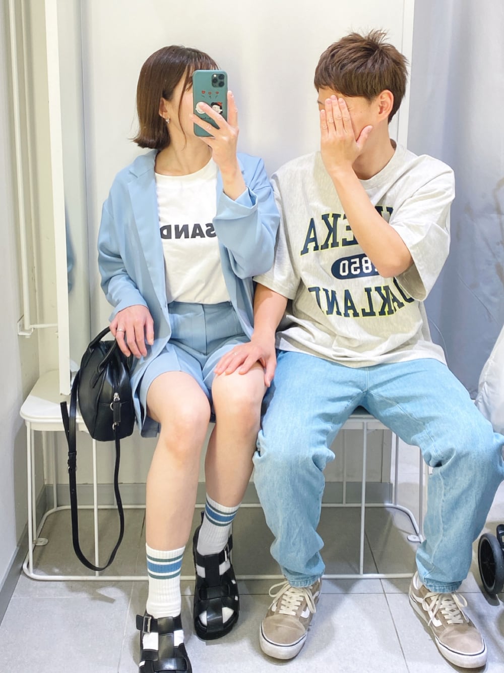 「ごきげんウィーク、春コーデ、春夏コーデ、大人カジュアル、韓国ファッション、お出かけコーデ、リンクコーデ、デート、プチプラ、セットアップ、ロゴT、ロゴスウェット、ボストンバッグ、グルカサンダル、GU」｜「JIL SANDERのT-SHIRT CN SS（Tシャツ/カットソー、ホワイト系）」を使った、Fukuco✯さん（レディース・165cm）の春コーディネートの1枚目の写真