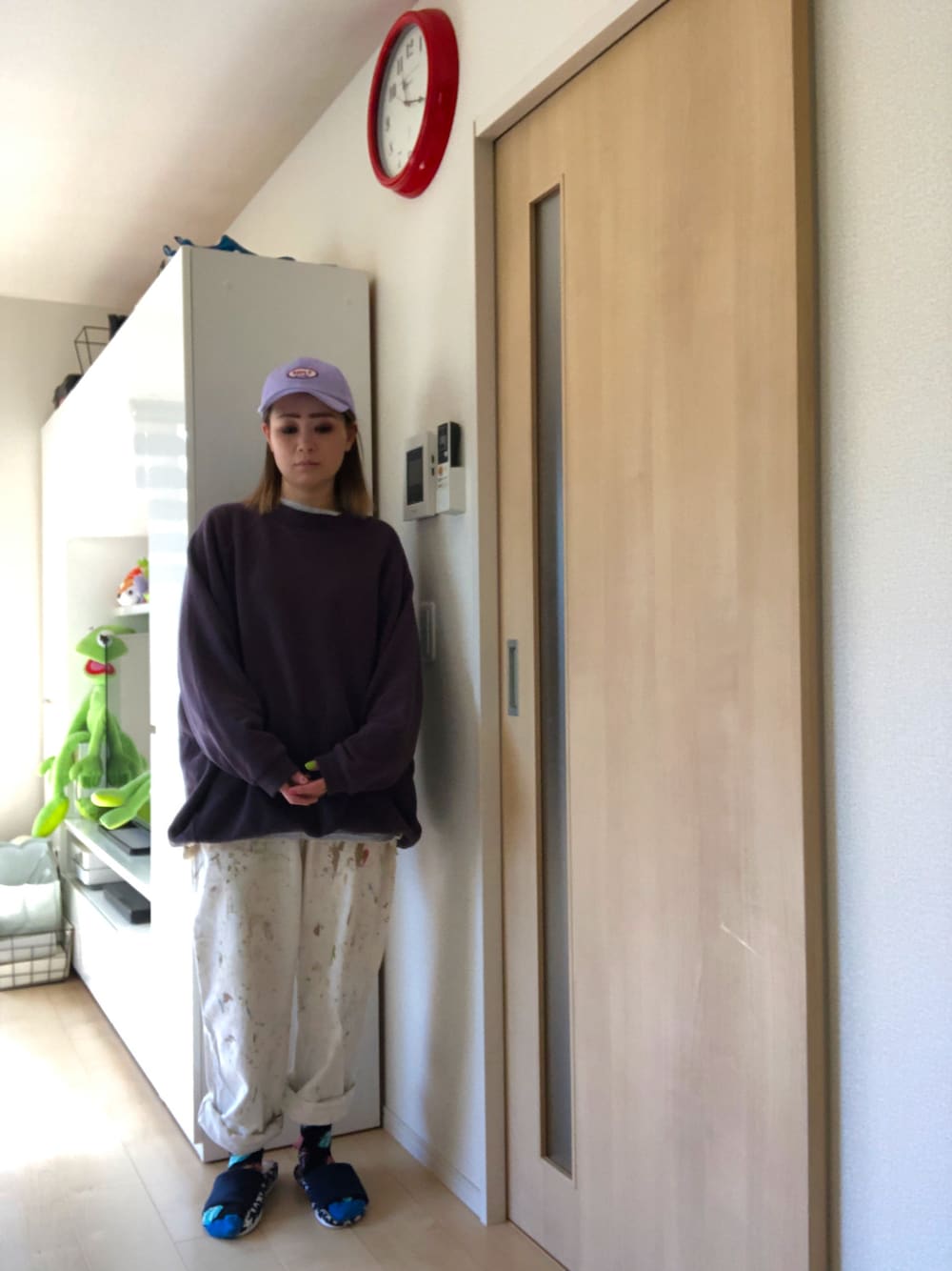 「休日スタイル、秋コーデ、リメイク、ラフ、ハッピーソックス、作業着」｜「Happy Socksの"HAPPY SOCKS" Rolling Stones コラボ BOXセット（ソックス/靴下、その他）」を使った、あゆぽさん（レディース・160cm）の秋コーディネートの1枚目の写真