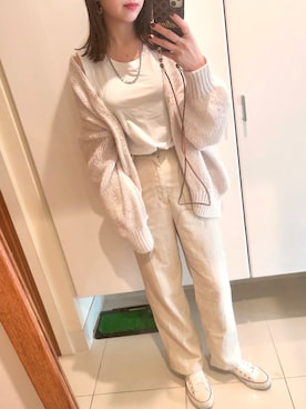 「titivate（ティティベイト）のﾛｰｹﾞｰｼﾞﾊﾝﾄﾞﾗｲｸﾆｯﾄｶｰﾃﾞｨｶﾞﾝ（カーディガン/ボレロ）」を使った、ayano..さん（レディース・160cm）の秋コーディネート