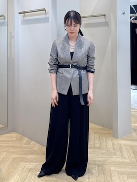 「アイテム（ノーカラージャケット）」を使った、スタッフさん（レディース・162cm）の秋コーディネート