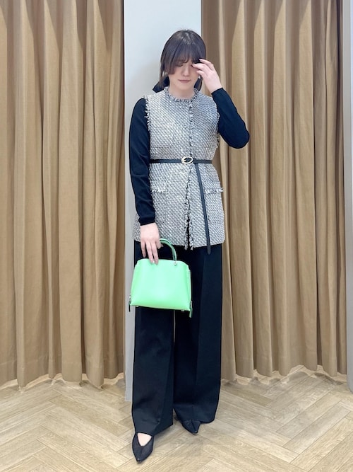 セール】袖ギャザークルーネックニットプルオーバー/イージーケア