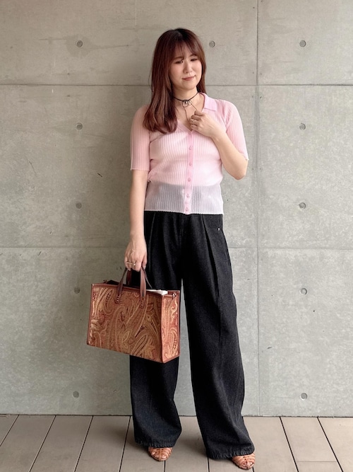 【洗える】ワンタック デニムワイドパンツ