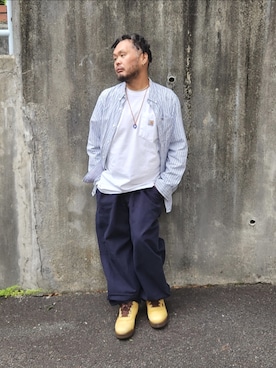 「Timberland（ティンバーランド）の【限定カラー】Timberland GTX FIELD BOOT A2NRW A1T10 FIELD BOOT MID GTX GOLD NUBUCK （ブーツ、ゴールド系）」を使った、名不synchroniz(P.M.R)さん（メンズ・174cm）の春コーディネート