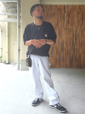 「Carhartt（カーハート）の80's Vintage Duck Work Pants [E72 WS / 32×34] (Made in USA)（スラックス、ホワイト系）」を使った、名不synchroniz(P.M.R)さん（メンズ・174cm）の夏コーディネート