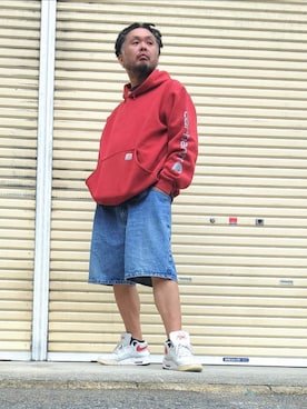 「Carhartt（カーハート）のCarhartt/カーハート made in USA B40 DST-W40（デニムパンツ、ブルー系）」を使った、名不synchroniz(P.M.R)さん（メンズ・174cm）の春コーディネート