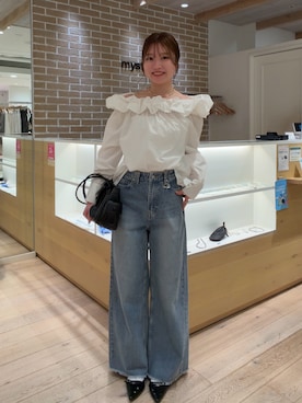 「mystic（ミスティック）のコットンキャンディブラウス（シャツ/ブラウス、ホワイト系）」を使った、sayaさん（レディース・162cm）の春コーディネート