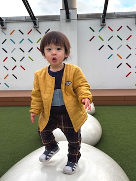 「petit main（プティマイン）のアイテム」を使った、sou&kouさん（キッズ・80cm）の春コーディネート