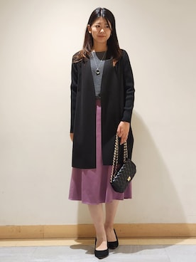 「アイテム（ノーカラーコート、ブラック系）」を使った、yukaさん（レディース・170cm）の秋コーディネート