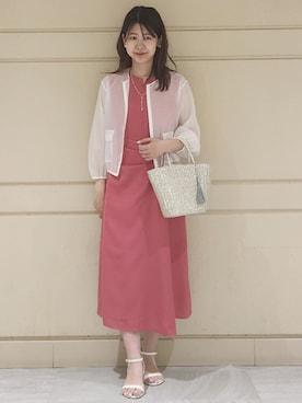 「COUP DE CHANCE（クードシャンス）の【手洗い可/軽量】シアーブルゾン（ブルゾン、ホワイト系）」を使った、yukaさん（レディース・170cm）の夏コーディネート