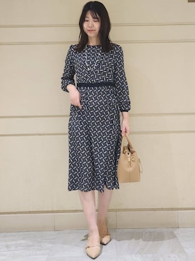 「COUP DE CHANCE（クードシャンス）の【セレモニー】ロングパール調ネックレス（ネックレス、シルバー系）」を使った、yukaさん（レディース・170cm）の春コーディネート