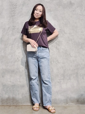「THE SHOP TK （ザ ショップ ティーケー ）の【ひんやり/吸水速乾】プリントアソートTシャツ（Tシャツ/カットソー、ブラウン系）」を使った、ひさえさん（レディース・169cm）の夏コーディネート