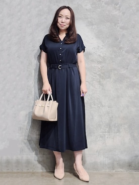 「THE SHOP TK （ザ ショップ ティーケー ）の【M-XL/ひんやり/遮熱】やみつきになる とろみスキッパーワンピース（ワンピース、ブルー系）」を使った、ひさえさん（レディース・169cm）の夏コーディネート