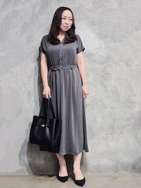 「THE SHOP TK （ザ ショップ ティーケー ）の【M-XL/ひんやり/遮熱】やみつきになる とろみスキッパーワンピース（ワンピース、ブラック系）」を使った、ひさえさん（レディース・169cm）の夏コーディネート
