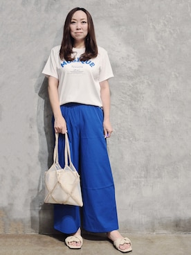 「THE SHOP TK （ザ ショップ ティーケー ）の【ひんやりさらさら】ロゴアソートクルーネックTシャツ（Tシャツ/カットソー、ホワイト系）」を使った、ひさえさん（レディース・169cm）の夏コーディネート