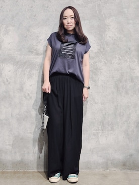 「THE SHOP TK （ザ ショップ ティーケー ）のオーガンジー刺繍Tシャツ（Tシャツ/カットソー、ブラック系）」を使った、ひさえさん（レディース・169cm）の夏コーディネート