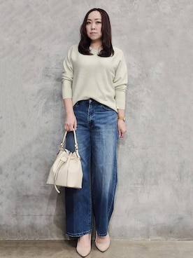 「THE SHOP TK （ザ ショップ ティーケー ）の巾着ショルダーバッグ（ショルダーバッグ）」を使った、ひさえさん（レディース・169cm）の春コーディネート