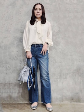 「THE SHOP TK （ザ ショップ ティーケー ）の巾着ショルダーバッグ（ショルダーバッグ）」を使った、ひさえさん（レディース・169cm）の春コーディネート