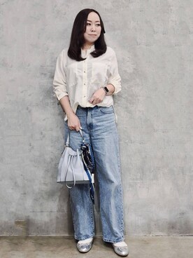 「THE SHOP TK （ザ ショップ ティーケー ）の巾着ショルダーバッグ（ショルダーバッグ）」を使った、ひさえさん（レディース・169cm）の春コーディネート
