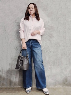 「THE SHOP TK （ザ ショップ ティーケー ）の巾着ショルダーバッグ（ショルダーバッグ）」を使った、ひさえさん（レディース・169cm）の冬コーディネート
