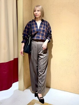 「grove（グローブ）のシアードッキングタンクトップ（タンクトップ、ホワイト系）」を使った、さち。さん（レディース・166cm）の秋コーディネート