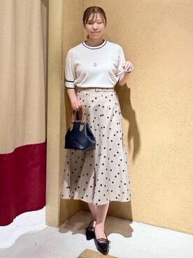 「grove（グローブ）の【貴島明日香さん着用】やわらかドライタッチ 袖メッシュ編みニット（ニット/セーター、ホワイト系）」を使った、さち。さん（レディース・166cm）の春コーディネート