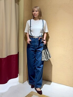 「grove（グローブ）の【Lee×grove別注】SAILOR STRAP DENIM（デニムパンツ、ブルー系）」を使った、さち。さん（レディース・166cm）の秋コーディネート