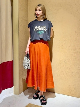 「Lee（リー）のアイテム（Tシャツ/カットソー）」を使った、さち。さん（レディース・166cm）の夏コーディネート