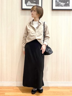 「SHOO・LA・RUE（シューラルー）の【洗える/S-LL/UV/吸水速乾】洗濯後しわになりにくいリネンブレンドシャツ（シャツ/ブラウス、ブラウン系）」を使った、ユ（yu）さん（レディース・161cm）の春コーディネート