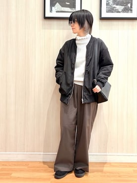 「SHOO・LA・RUE（シューラルー）の【S-LL】大人も取り入れやすい BIGシルエット MA－1ブルゾン（ブルゾン、ブラック系）」を使った、ユ（yu）さん（レディース・161cm）の冬コーディネート