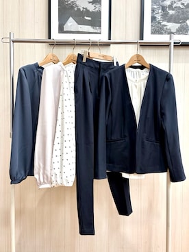 「SHOO・LA・RUE（シューラルー）の【洗濯機可/UV/SS-3L】すっきり好印象 ノーカラージャケット（ノーカラージャケット、ブルー系）」を使った、ユ（yu）さん（レディース・161cm）の春コーディネート