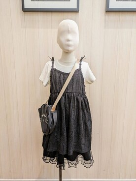 「SHOO・LA・RUE（シューラルー）の【100-150cm/2点セット】ポコポコの表面感が魅力 楊柳キャミチュニック＋Tシャツ（その他トップス、ブラック系）」を使った、ユ（yu）さん（レディース・161cm）の春コーディネート