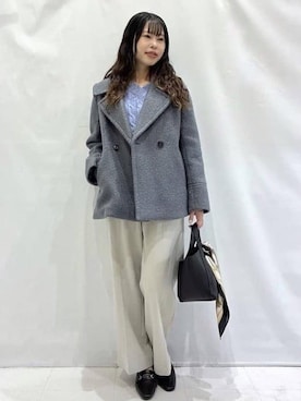 「アイテム（ピーコート、グレー系）」を使った、komaさん（レディース・162cm）の冬コーディネート