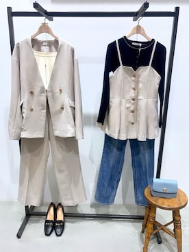 「grove（グローブ）の【貴島明日香さん着用】リネンライクカラーレスジャケット（ノーカラージャケット、ベージュ系）」を使った、ＷＡさん（レディース・152cm）の春コーディネート