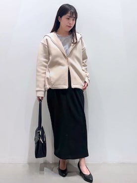 「grove（グローブ）のダンボールジャージ フードパーカージャケット（ブルゾン、ベージュ系）」を使った、ＷＡさん（レディース・152cm）の春コーディネート