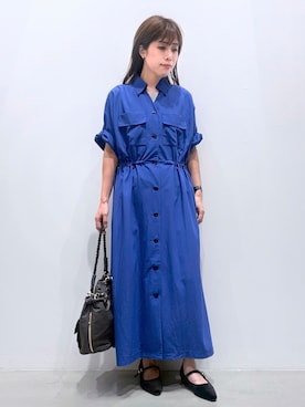 「grove（グローブ）の1枚でも羽織でも◎ ウエストドロストシャツワンピース（ワンピース、ブルー系）」を使った、ＷＡさん（レディース・152cm）の秋コーディネート