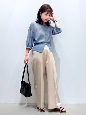 「grove（グローブ）のシアードットカーディガン（カーディガン/ボレロ、ブルー系）」を使った、ＷＡさん（レディース・152cm）の夏コーディネート