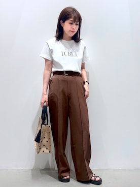 「grove（グローブ）の【遮熱／吸水速乾／接触冷感／UVカット】ベーシックロゴTシャツ（Tシャツ/カットソー、ホワイト系）」を使った、ＷＡさん（レディース・152cm）の夏コーディネート