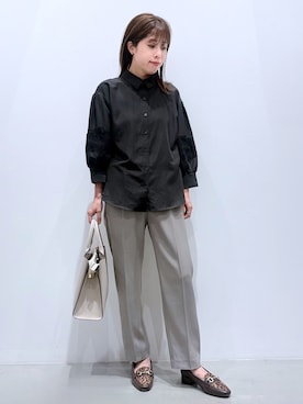 「grove（グローブ）のレースボリュームスリーブシャツ（シャツ/ブラウス、ブラック系）」を使った、ＷＡさん（レディース・152cm）の夏コーディネート