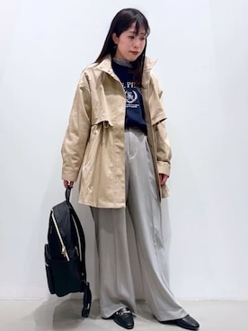「grove（グローブ）の【撥水／シルエット2WAY】羽織るだけでサマになる、スタンドネックテントラインコート（その他アウター、ベージュ系）」を使った、ＷＡさん（レディース・152cm）の春コーディネート