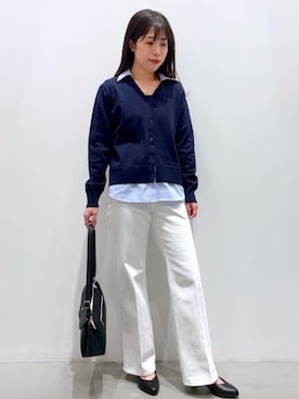 「grove（グローブ）のシャツドッキング ニットカーディガン（カーディガン/ボレロ、ブルー系）」を使った、ＷＡさん（レディース・152cm）の春コーディネート