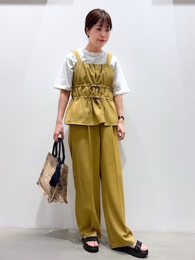 「grove（グローブ）の【UVカット/接触冷感】プリントアソート5分袖Tシャツ（Tシャツ/カットソー、ホワイト系）」を使った、ＷＡさん（レディース・152cm）の春コーディネート