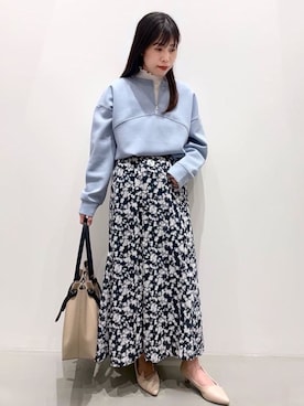 「grove（グローブ）の2WAYハーフジップスウェット（スウェット、ブルー系）」を使った、ＷＡさん（レディース・152cm）の春コーディネート