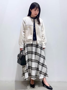 「grove（グローブ）のスエードライク ノーカラーブルゾン（ノーカラージャケット、ホワイト系）」を使った、ＷＡさん（レディース・152cm）の春コーディネート