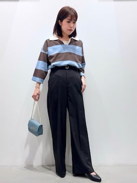 「grove（グローブ）の【貴島明日香さん着用】ラガークロップドプルオーバー（ニット/セーター、ブルー系）」を使った、ＷＡさん（レディース・152cm）の春コーディネート
