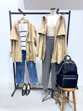 「grove（グローブ）の【撥水／シルエット2WAY】羽織るだけでサマになる、スタンドネックテントラインコート（その他アウター、ベージュ系）」を使った、ＷＡさん（レディース・152cm）の春コーディネート