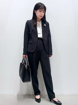 「grove（グローブ）の【マシンウォッシュ／防シワ/SS-3L】ストレッチノーカラージャケット（ノーカラージャケット、ブラック系）」を使った、ＷＡさん（レディース・152cm）の冬コーディネート
