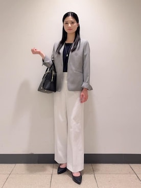 「アイテム（ノーカラージャケット、グレー系）」を使った、まこさん（レディース・159cm）の春コーディネート