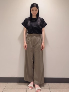 「UNTITLED（アンタイトル）の【洗える】コットンピンタックブラウス（シャツ/ブラウス、ブラック系）」を使った、まこさん（レディース・158cm）の夏コーディネート