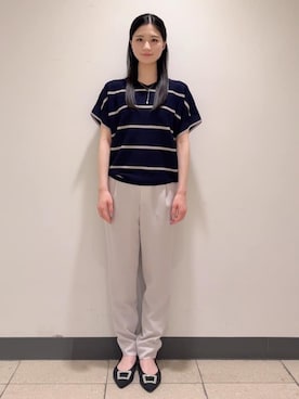 「UNTITLED（アンタイトル）の【12色展開/体型カバー/2way】バウンドスリーブニット（ニット/セーター、ブルー系）」を使った、まこさん（レディース・158cm）の春コーディネート